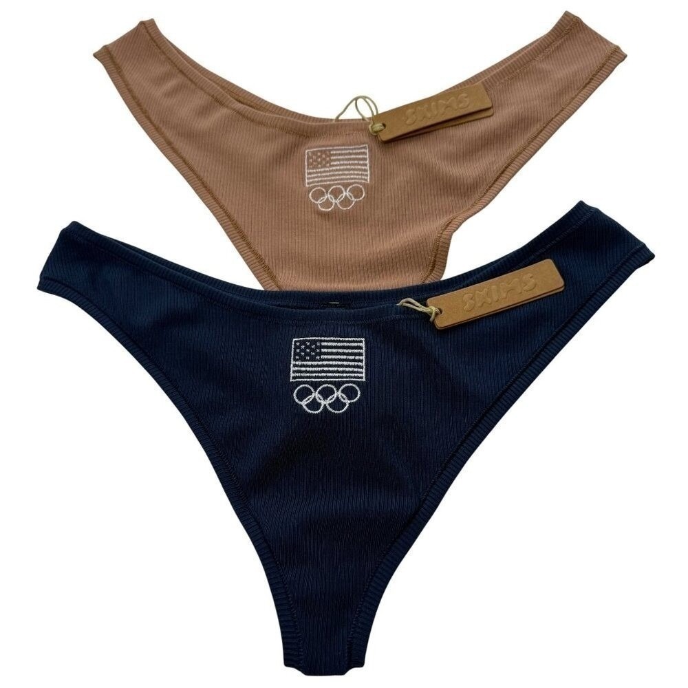 SKIMS Soft Lounge Dipped Thong Team USA Lot of 2โ Navy Sienna Large